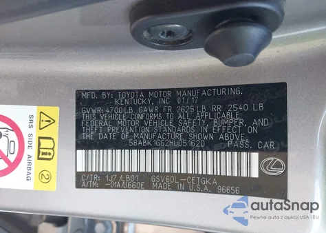 2017 Lexus Es 350 from USA, damaged, VIN 58ABK1GG2HU051620